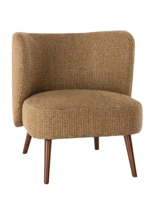 Fauteuil Miranda Moutarde Athezza — tissu chiné moutarde, pied bois