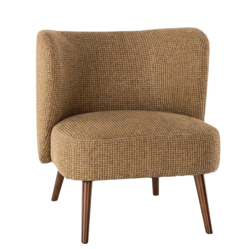 Fauteuil Miranda Moutarde Athezza — tissu chiné moutarde, pied bois