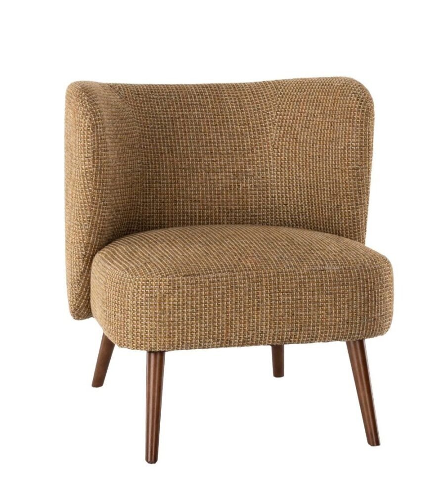 Fauteuil Miranda Moutarde Athezza — tissu chiné moutarde, pied bois