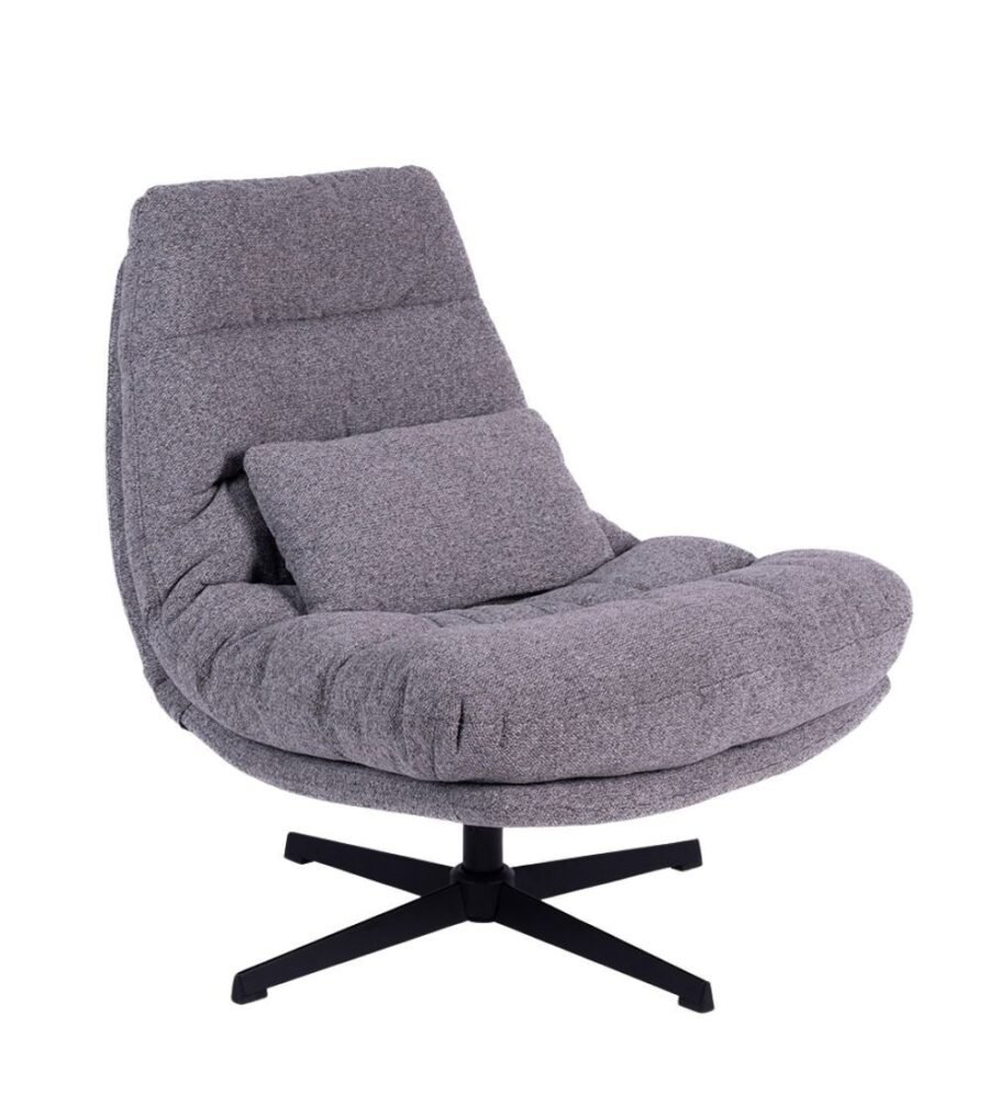 Fauteuil Wilmington gris Athezza — tissu polyester, pieds métal, pivotant 360°