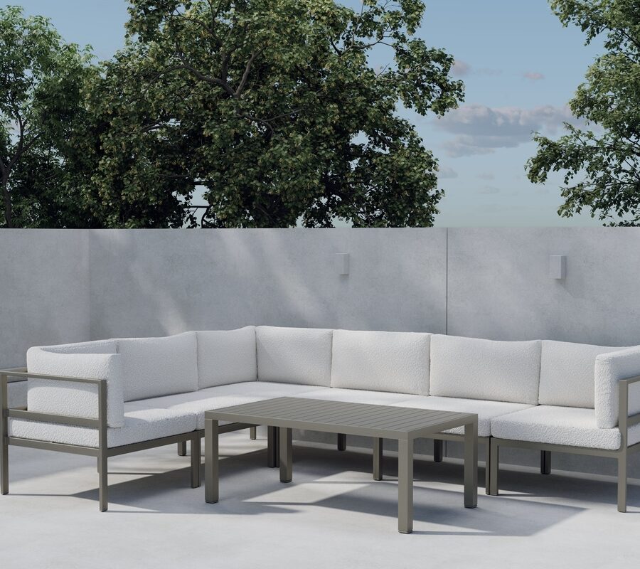 Canapé de jardin en aluminium marron avec coussins Module Canapé Extérieur