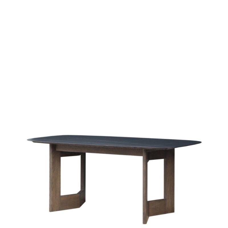 Table salle à manger chêne noir 180cm Athezza — plateau pierre frittée, collection Manre