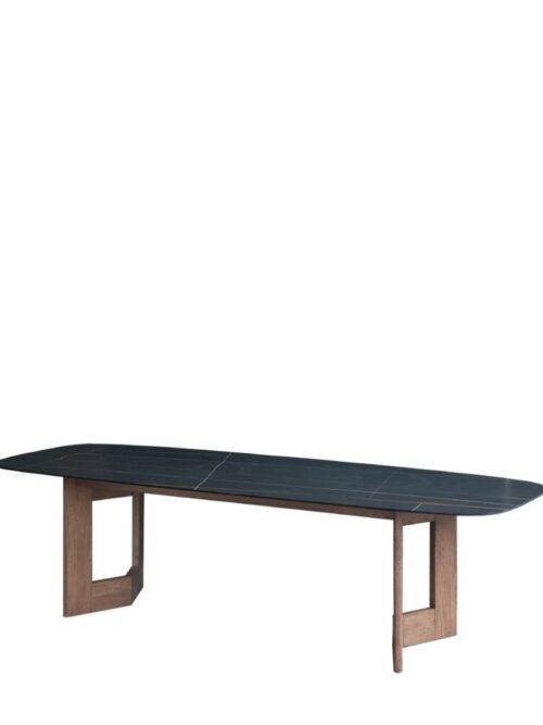 Table salle à manger chêne noir 268cm Athezza — plateau pierre frittée, collection Manre