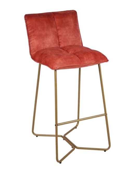 Tabouret de bar velours corail H75 Athezza — velours polyester corail, structure métal