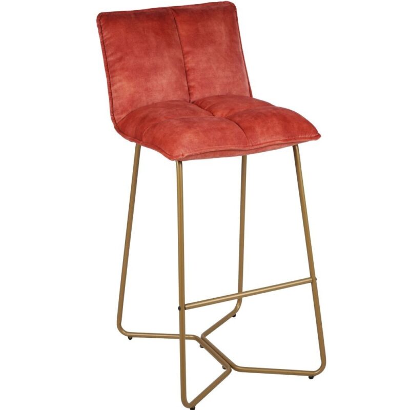 Tabouret de bar velours corail H75 Athezza — velours polyester corail, structure métal
