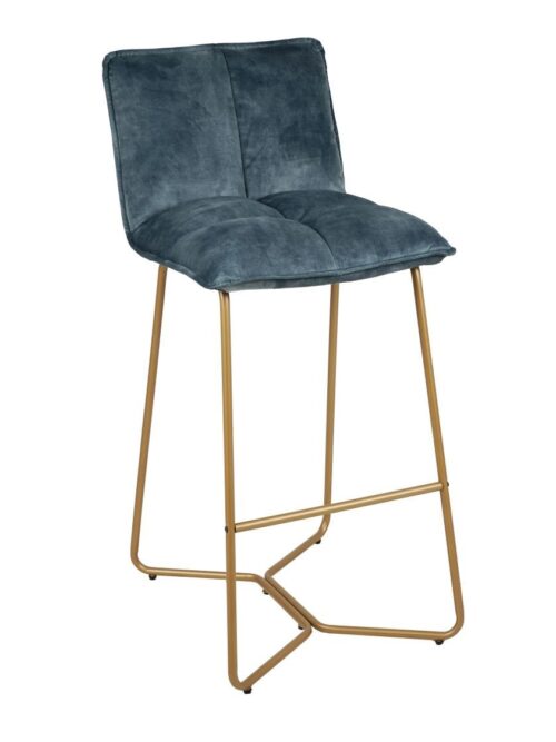 Tabouret de bar velours pétrole H75 Athezza — velours polyester pétrole, structure fer