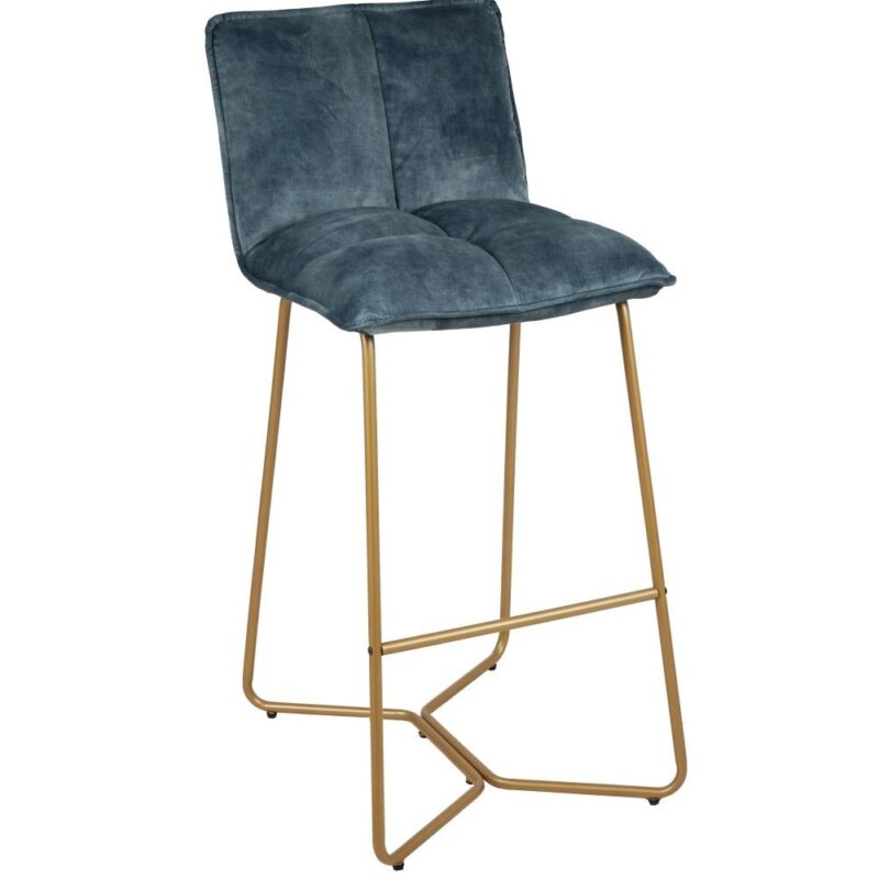 Tabouret de bar velours pétrole H75 Athezza — velours polyester pétrole, structure fer