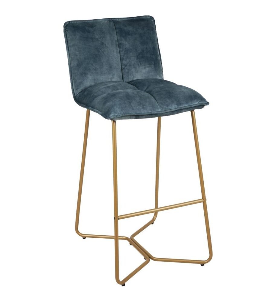 Tabouret de bar velours pétrole H75 Athezza — velours polyester pétrole, structure fer
