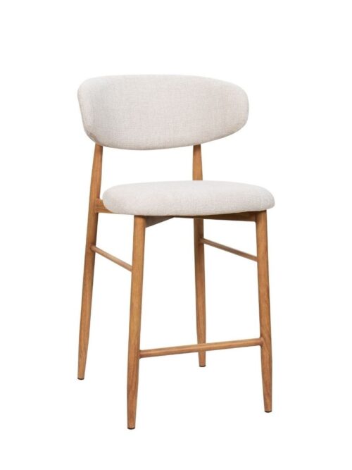 Tabouret de bar Georgia beige H65 Athezza — tissu polyester chiné, piétement métal naturel