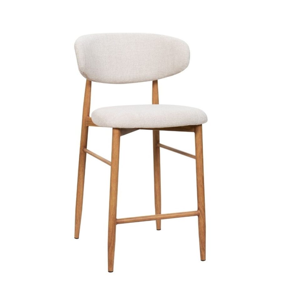 Tabouret de bar Georgia beige H65 Athezza — tissu polyester chiné, piétement métal naturel