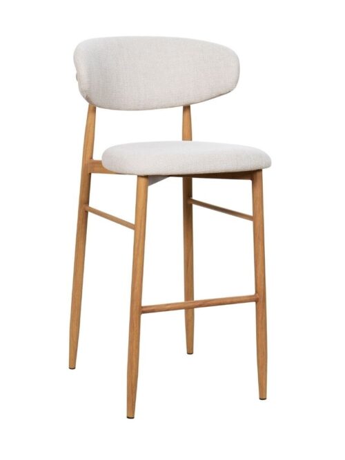 Tabouret de bar Georgia beige H75 Athezza — tissu polyester chiné, piétement métal naturel