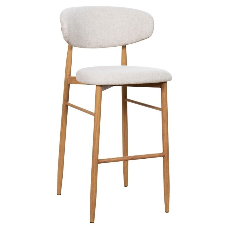 Tabouret de bar Georgia beige H75 Athezza — tissu polyester chiné, piétement métal naturel