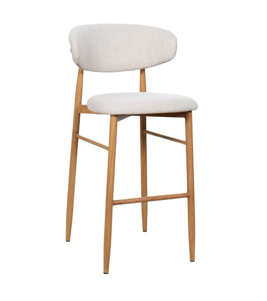 Tabouret de bar Georgia beige H75 Athezza — tissu polyester chiné, piétement métal naturel