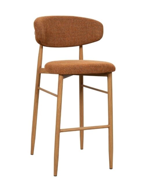 Tabouret de bar Georgia fox H75 Athezza — tissu polyester chiné brun-roux, piétement métal naturel