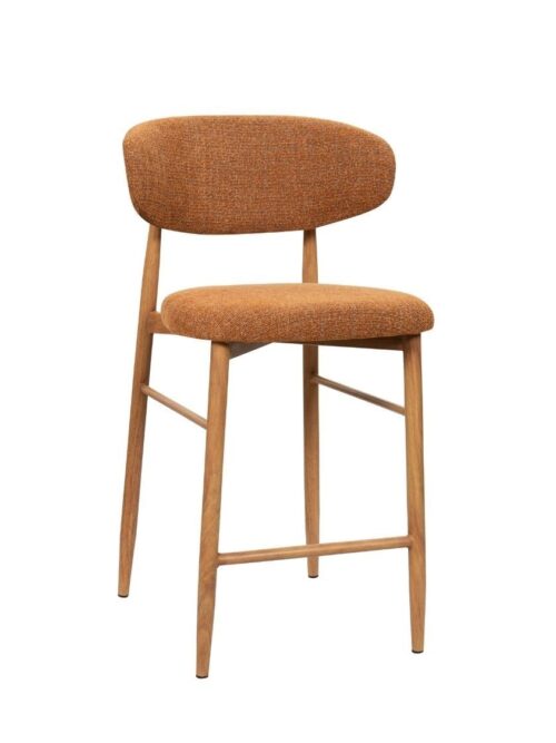 Tabouret de bar Georgia fox H65 Athezza — tissu polyester chiné brun-roux, piétement métal naturel
