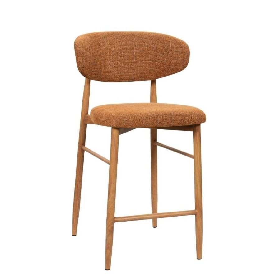 Tabouret de bar Georgia fox H65 Athezza — tissu polyester chiné brun-roux, piétement métal naturel