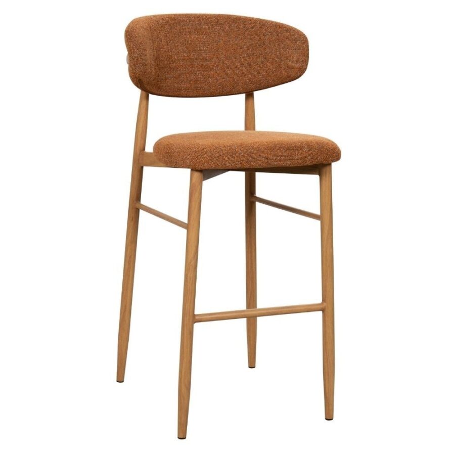 Tabouret de bar Georgia fox H75 Athezza — tissu polyester chiné brun-roux, piétement métal naturel