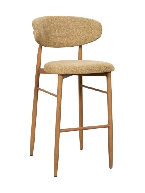 Tabouret de bar Georgia moutarde H75 Athezza — tissu polyester chiné, piétement métal