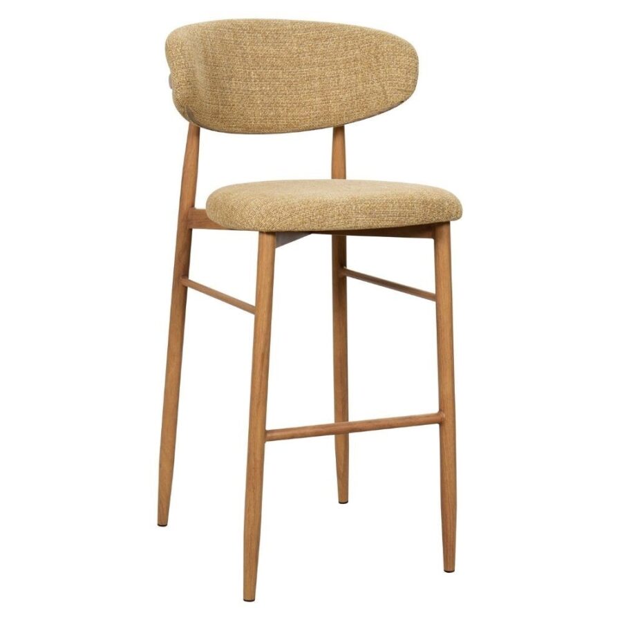Tabouret de bar Georgia moutarde H75 Athezza — tissu polyester chiné, piétement métal