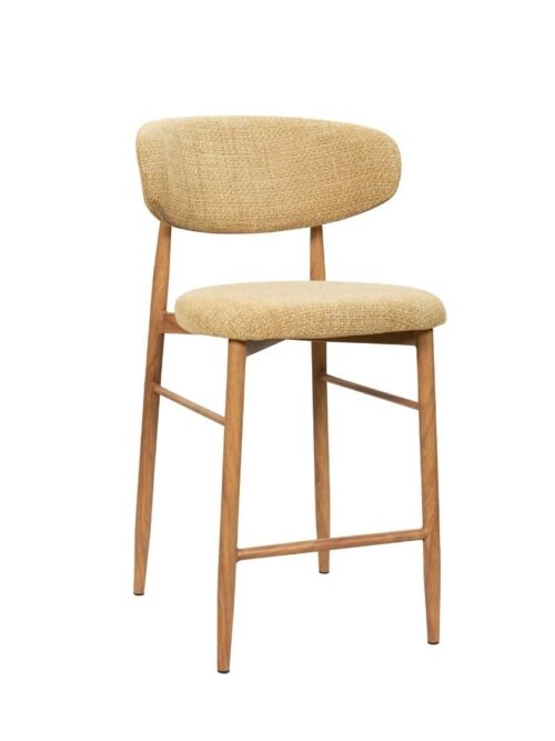 Tabouret de bar Georgia moutarde H65 Athezza — tissu polyester chiné, piétement métal