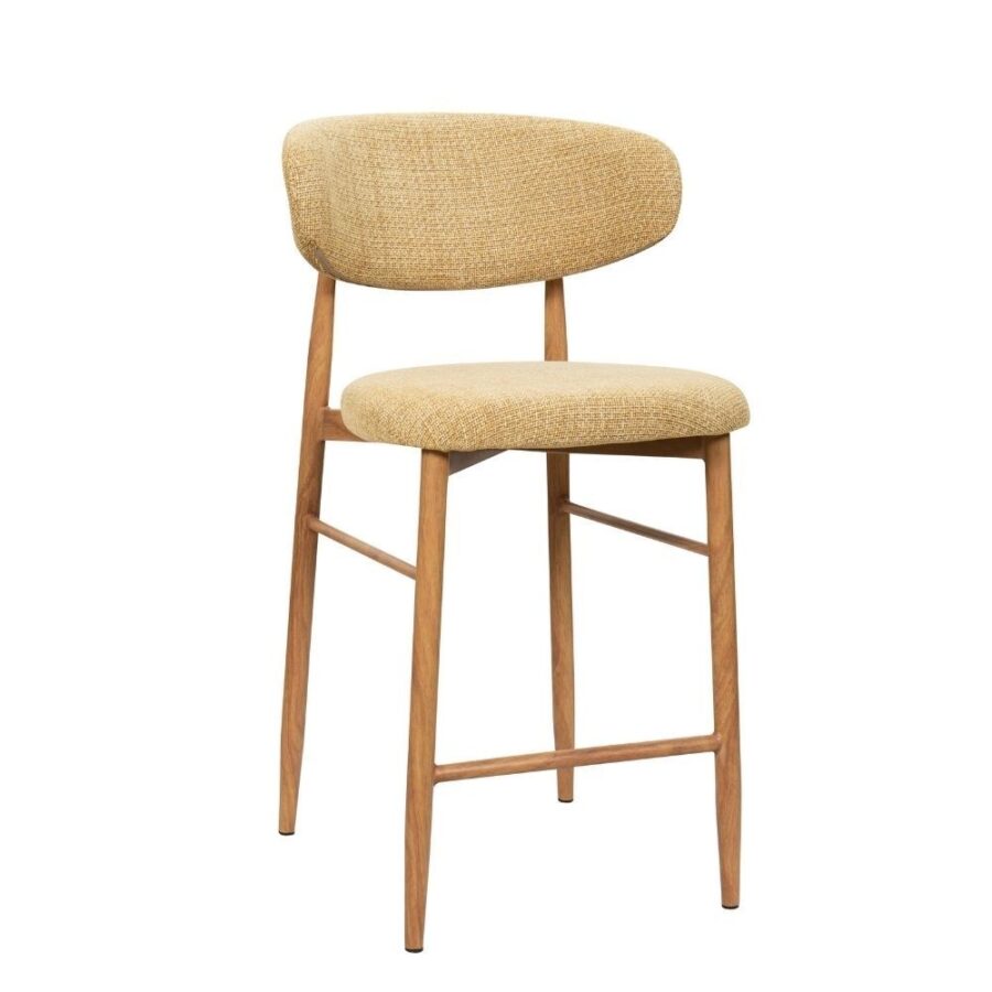 Tabouret de bar Georgia moutarde H65 Athezza — tissu polyester chiné, piétement métal