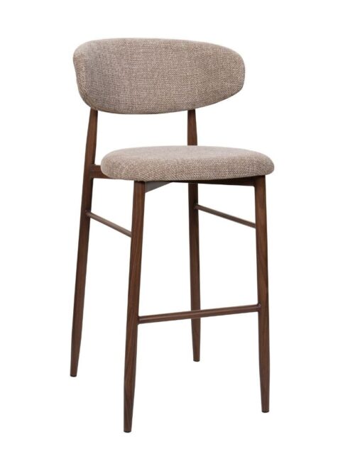 Tabouret Georgia taupe H75 noyer Athezza — tissu polyester chiné gris-brun, piétement métal noyer