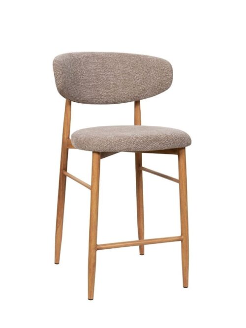 Tabouret de bar Georgia taupe H65 Athezza — tissu polyester chiné gris-brun, piétement métal naturel