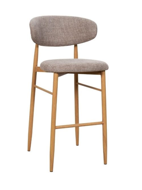 Tabouret de bar Georgia taupe H75 Athezza — tissu polyester chiné gris-brun, piétement métal naturel