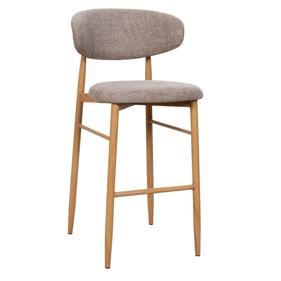 Tabouret de bar Georgia taupe H75 Athezza — tissu polyester chiné gris-brun, piétement métal naturel