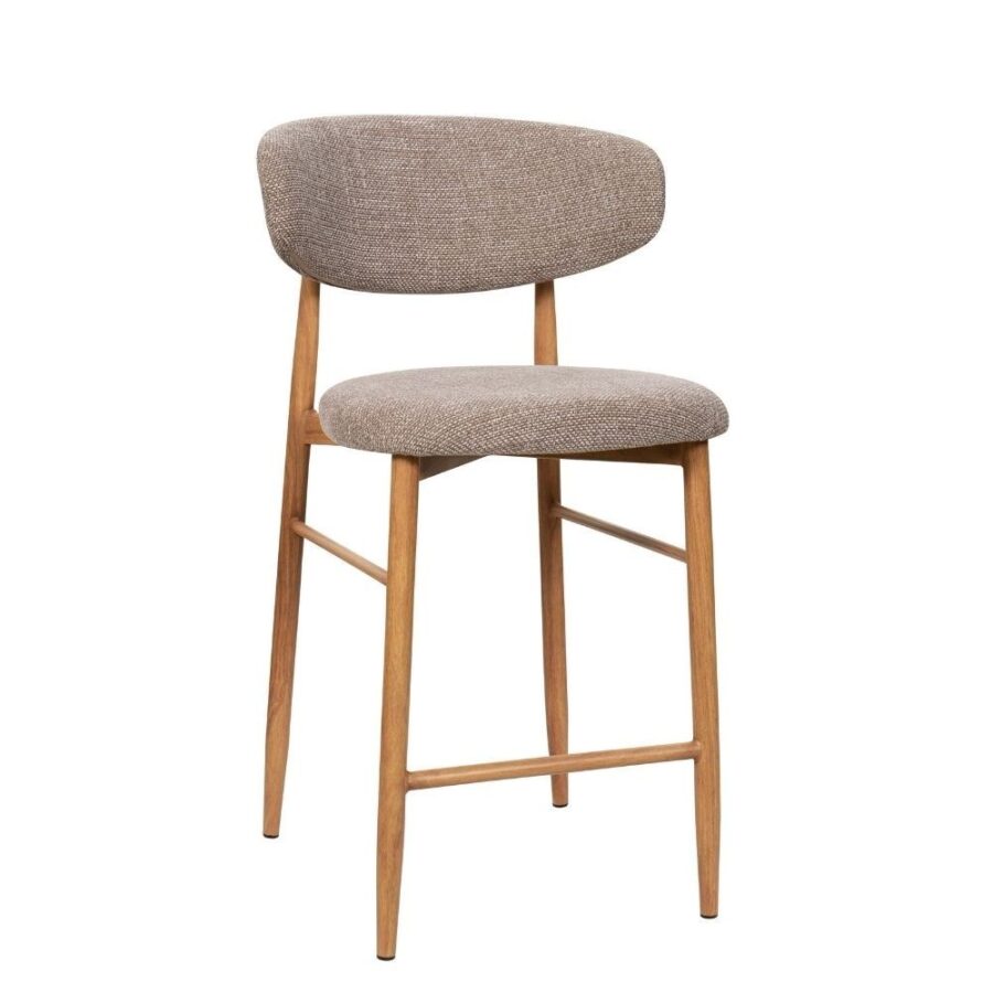 Tabouret de bar Georgia taupe H65 Athezza — tissu polyester chiné gris-brun, piétement métal naturel