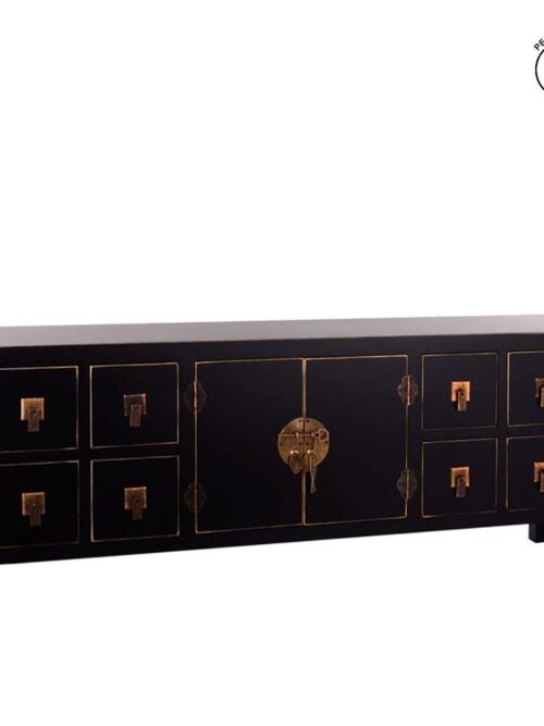 Meuble TV Noir Mat Liseret Doré Ixia 130cm