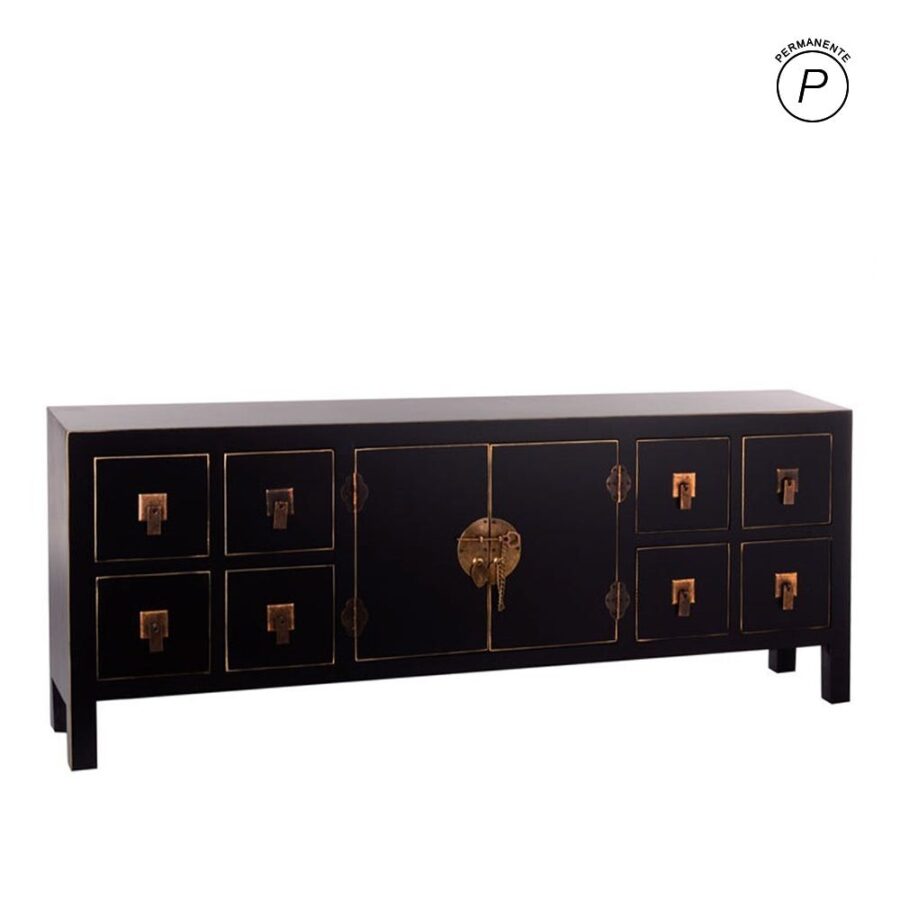 Meuble TV Noir Mat Liseret Doré Ixia 130cm