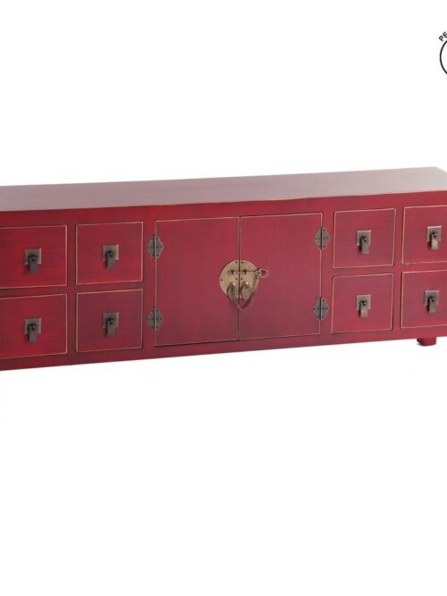 Meuble TV Rouge Laqué Liseret Laiton Ixia 130cm