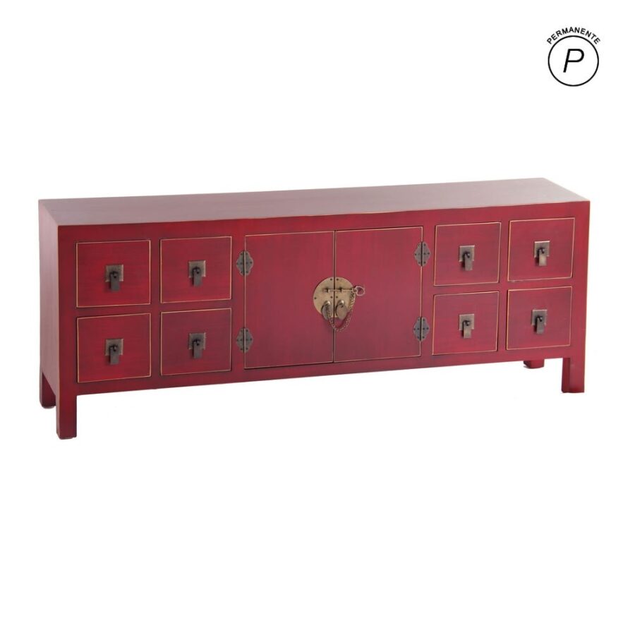Meuble TV Rouge Laqué Liseret Laiton Ixia 130cm