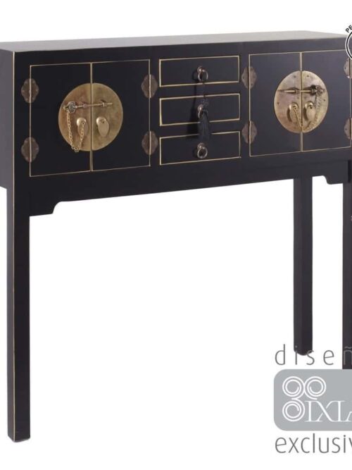 Console Laquée Noire Mate 4 Portes 3 Tiroirs Ixia 95cm