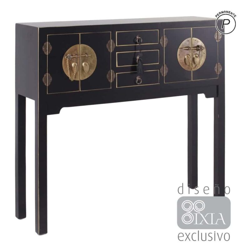 Console Laquée Noire Mate 4 Portes 3 Tiroirs Ixia 95cm