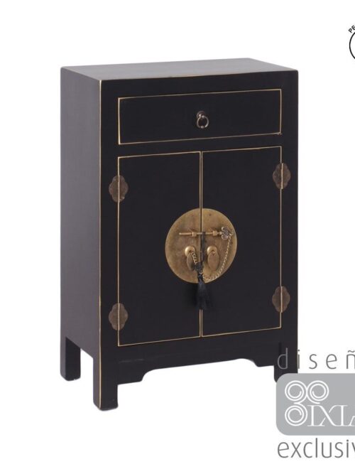 Meuble D'appoint Laqué Noir Liserets Dorés Ixia 45cm