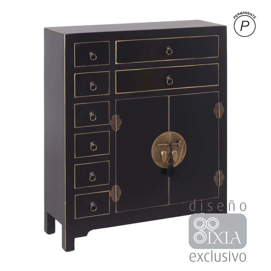 Commode Haute Noir Mat 6 Tiroirs Ixia 73cm