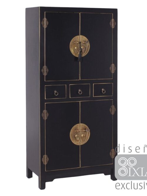 Meuble D'Appoint Laqué Noir Glands Décoratifs Ixia 131cm