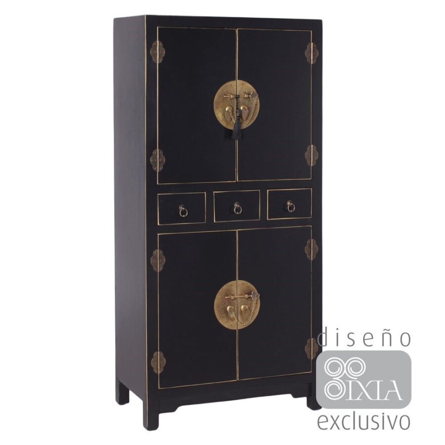 Meuble D&rsquo;Appoint Laqué Noir Glands Décoratifs Ixia 131cm