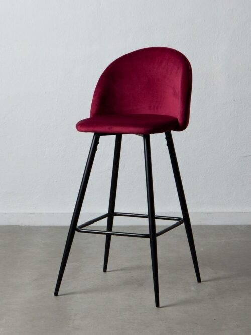Tabouret Haut Bordeaux Tissu-Métal Ixia