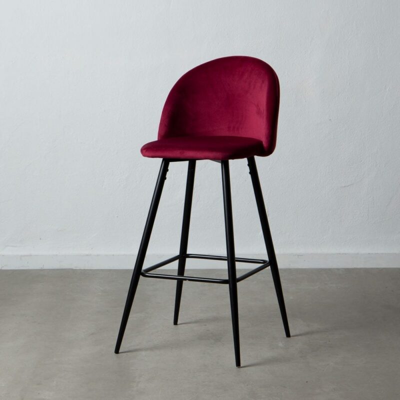 Tabouret Haut Bordeaux Tissu-Métal Ixia