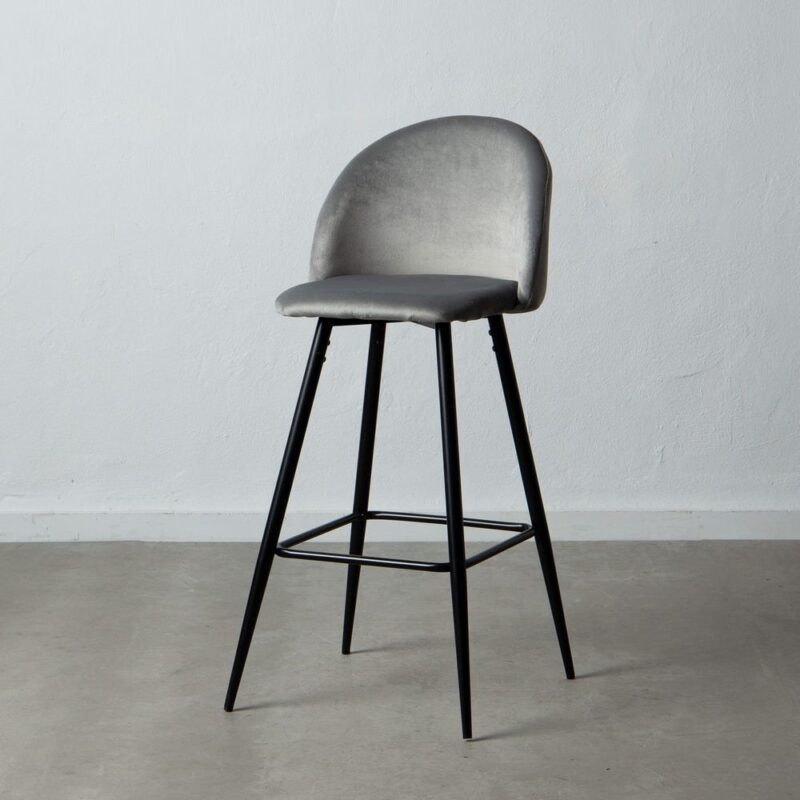 Tabouret Haut Gris Tissu-Métal Ixia