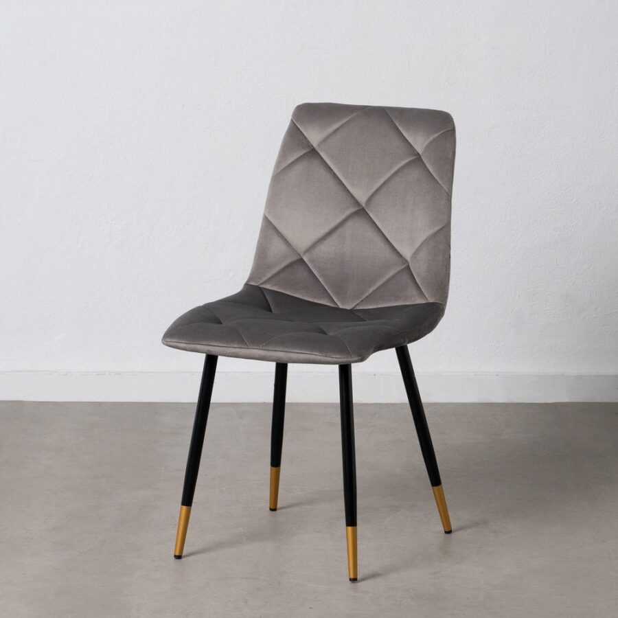 Chaise Velours Gris Tissu-Métal Ixia