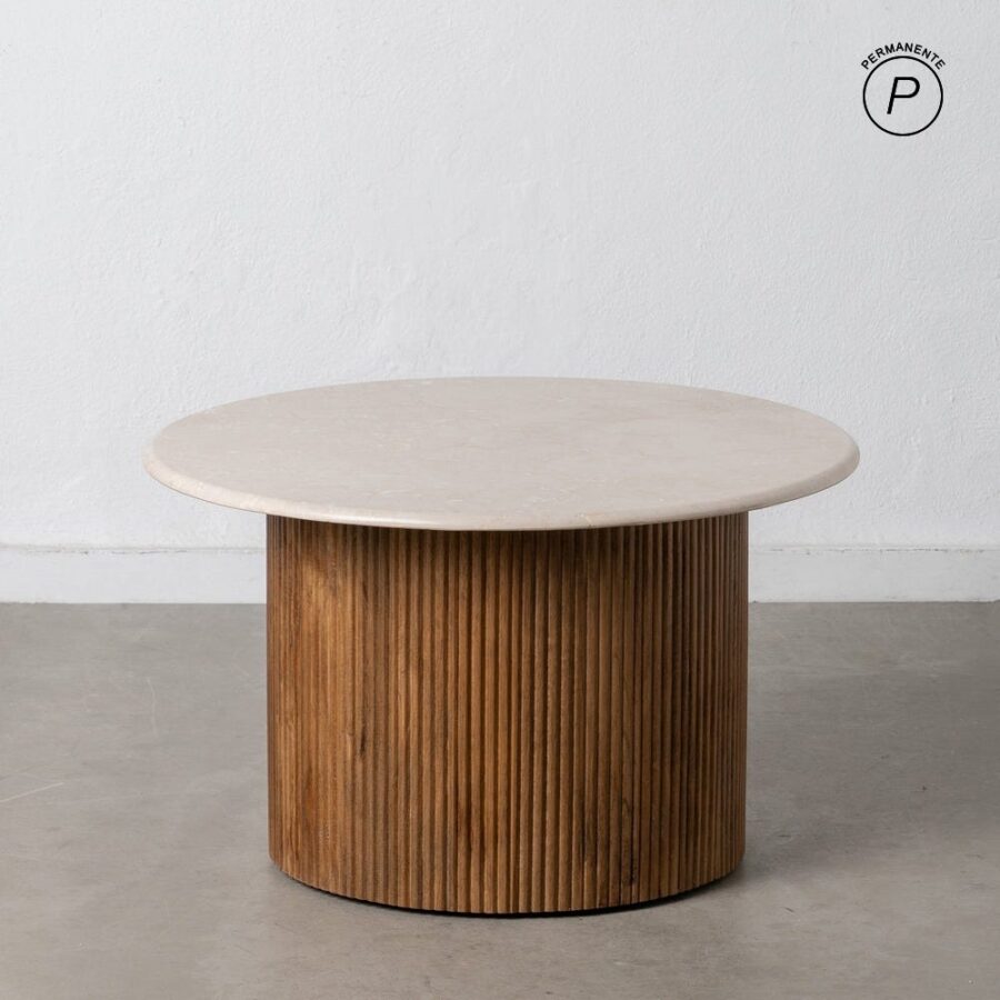 Table Basse Manguier Naturel-créme Cannelées Ixia 76cm