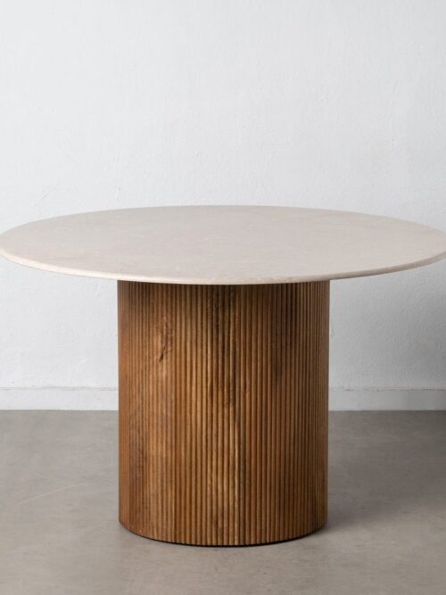 Table à Manger Manguier Naturel-crème Cannelées Ixia 120cm