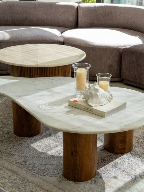 Table Basse Manguier Blanc-naturel Cannelées Ixia 135cm