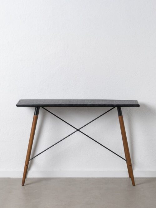 Console Noire Motif Tressé Pieds Coniques Ixia 120cm