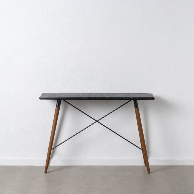 Console Noire Motif Tressé Pieds Coniques Ixia 120cm