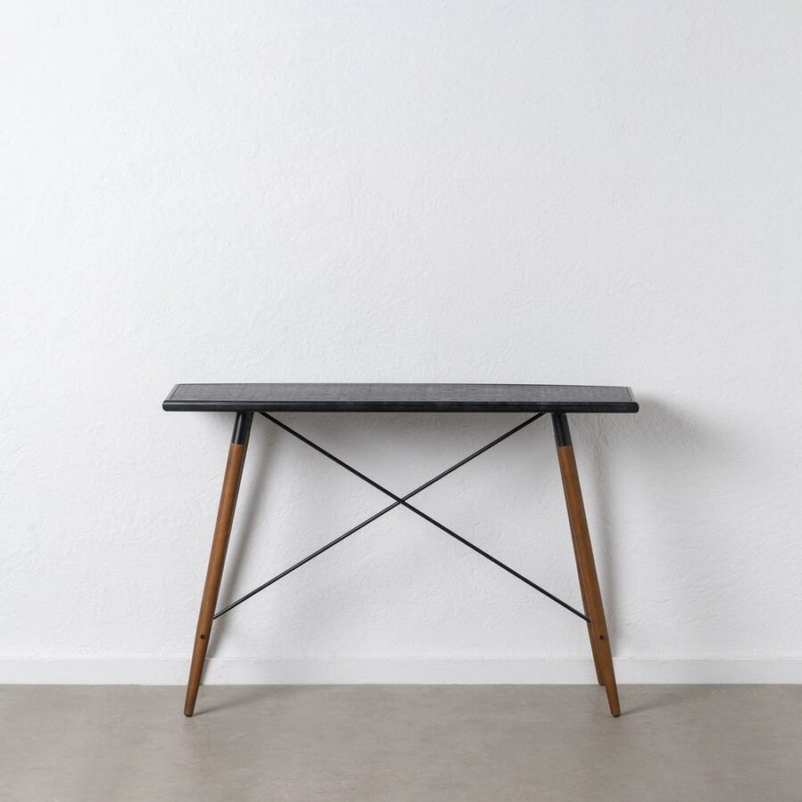 Console Noire Motif Tressé Pieds Coniques Ixia 120cm
